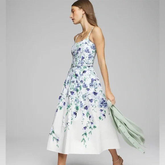 White House Black Market Smocked Floral Belted Dress Size 10 - Picture 3 of 9